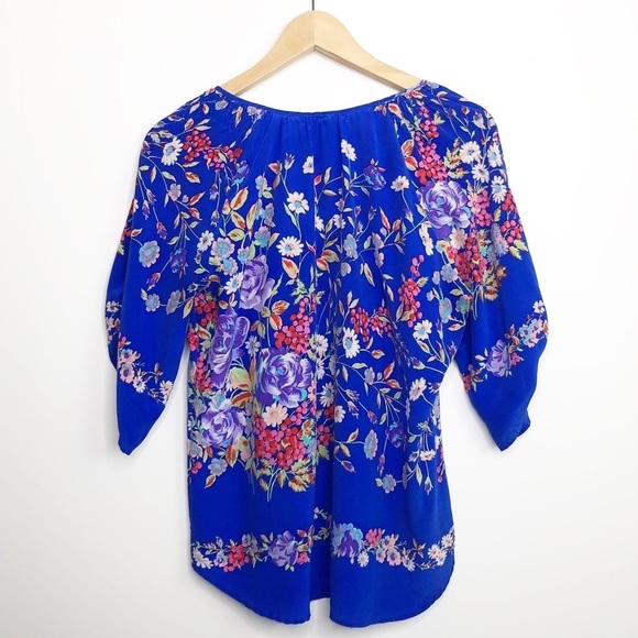 YUMI Kim Blue floral silk BoHo peasant blouse - Picture 8 of 11